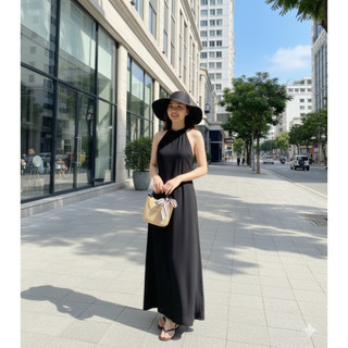 [HỎA TỐC HCM] Đầm maxi cổ yếm hở lưng (4 màu)