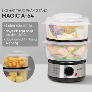 Nồi Hấp Magic A-64 (5L) - 2 Tầng Đa Năng, Công Suất 500W, Hẹn Giờ Tự Động - Bảo Hành 12 Tháng