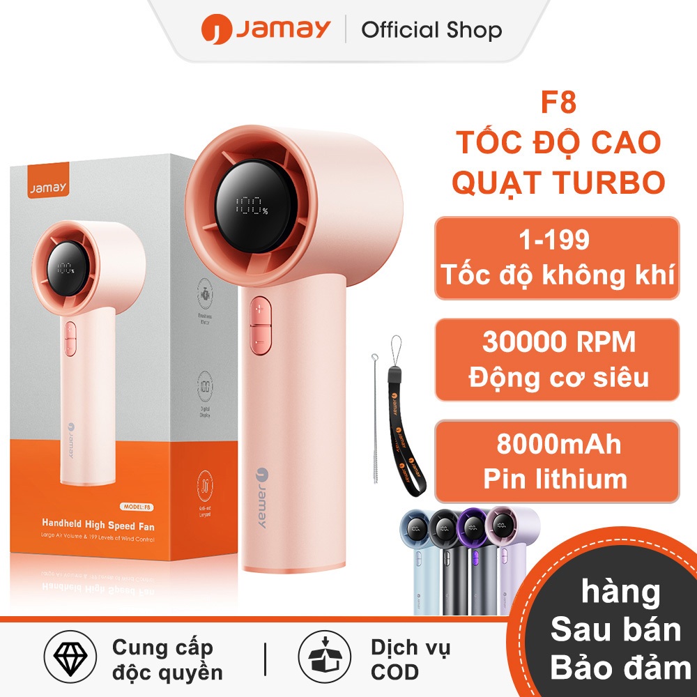 JAMAY Quạt cầm tay sạc điện199 cấp độ gió hoạt động êm ái giao diện Type-C thời lượng pin 20 giờ quạ