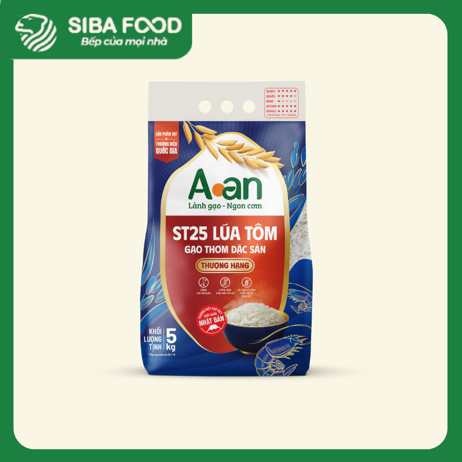 Gạo lúa tôm ST25 A An 3kg – Túi nhỏ tiện dụng
