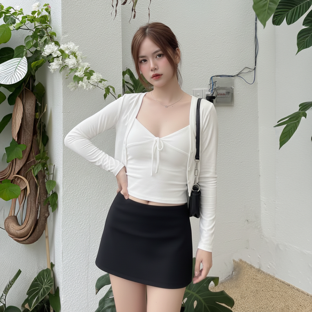 Chân váy kiểu cạp trễ PINKSTORE29 dáng ôm có lót quần, phong cách Y2K C070