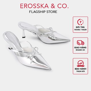  Erosska - Giày cao gót nữ mũi nhọn đính nơ phối dây mảnh thời trang màu bạc cao 8cm  - EH062 