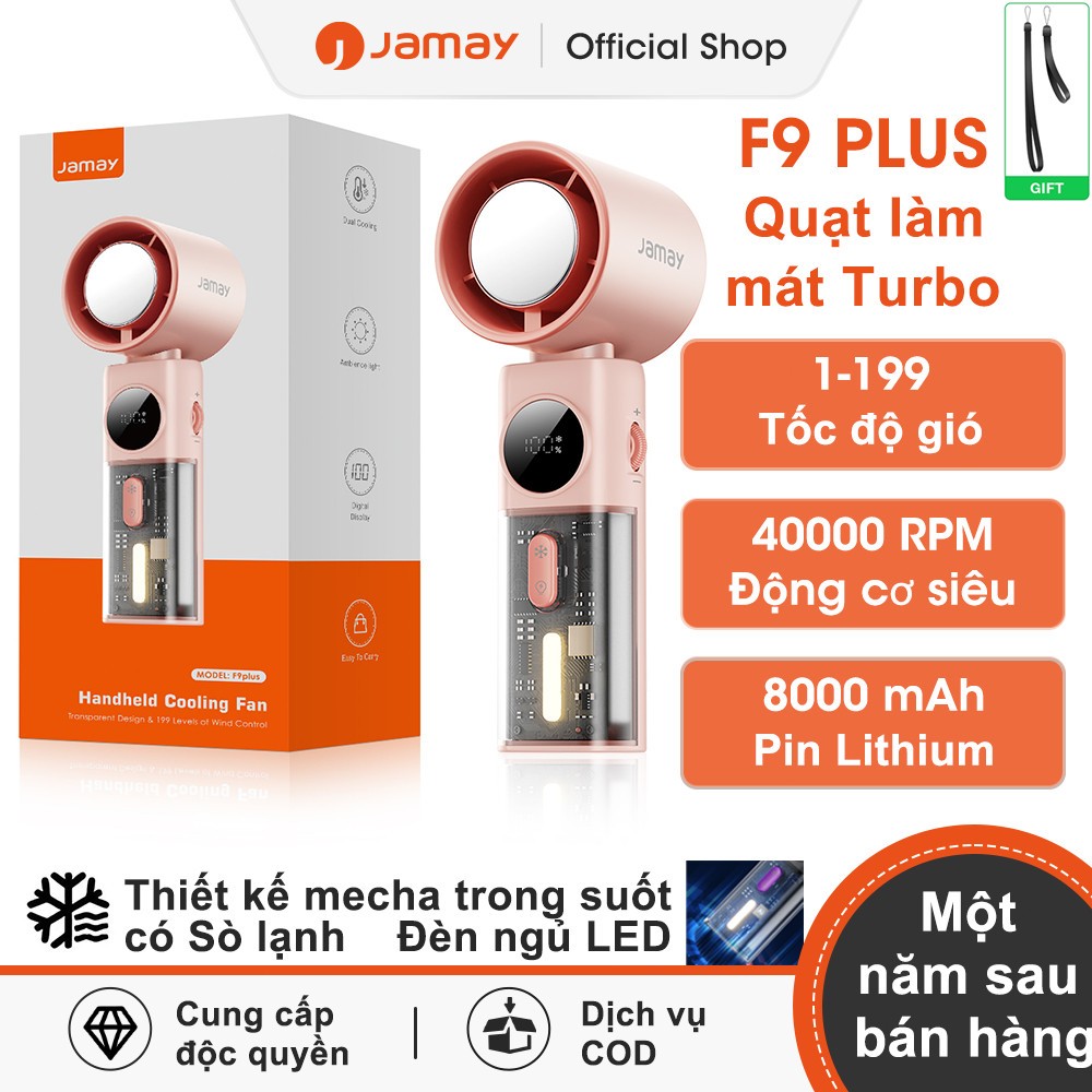 Jamay F9plus quạt tích điện mini 6000mAh - Áo giáp trong suốt - Làm lạnh - Ánh sáng xung quanh