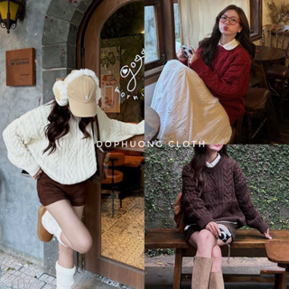   HÀNG QC Sẵn Giao Ngay  Áo len VẶN THỪNG bánh mì dáng rộng QC CỔ TRÒN phù hợp cho mùa đông noel lễ tết 