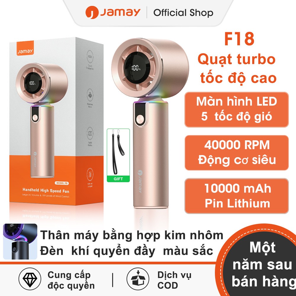 Jamay F18 Quạt tích điện mini Thân máy bằng hợp kim nhôm Ánh sáng bầu không khí màu 10000mAh