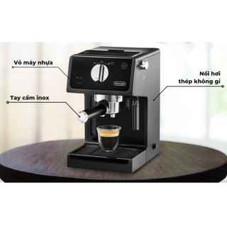 Máy pha cà phê Delonghi ECP31.21 - 15 Bar, 1.1 L, Vòi Hơi Cappuccino, 3 Phin Lọc, Màu Đen - Bảo hành 12 tháng