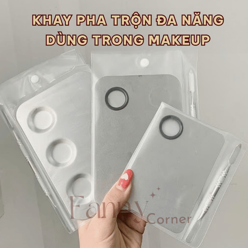 Bộ Bảng Dàn Nền Khay Trộn Tán Kem Nền Makeup Que Bằng Thép Không Gỉ Đa Năng + Que Trộn + Mút Tán Nền