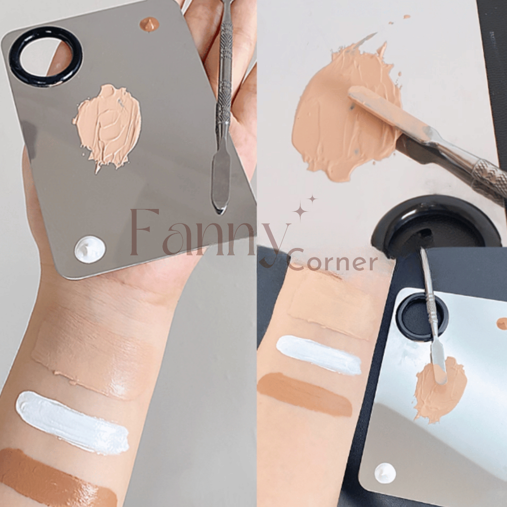 Bộ Bảng Dàn Nền Khay Trộn Tán Kem Nền Makeup Que Bằng Thép Không Gỉ Đa Năng + Que Trộn + Mút Tán Nền