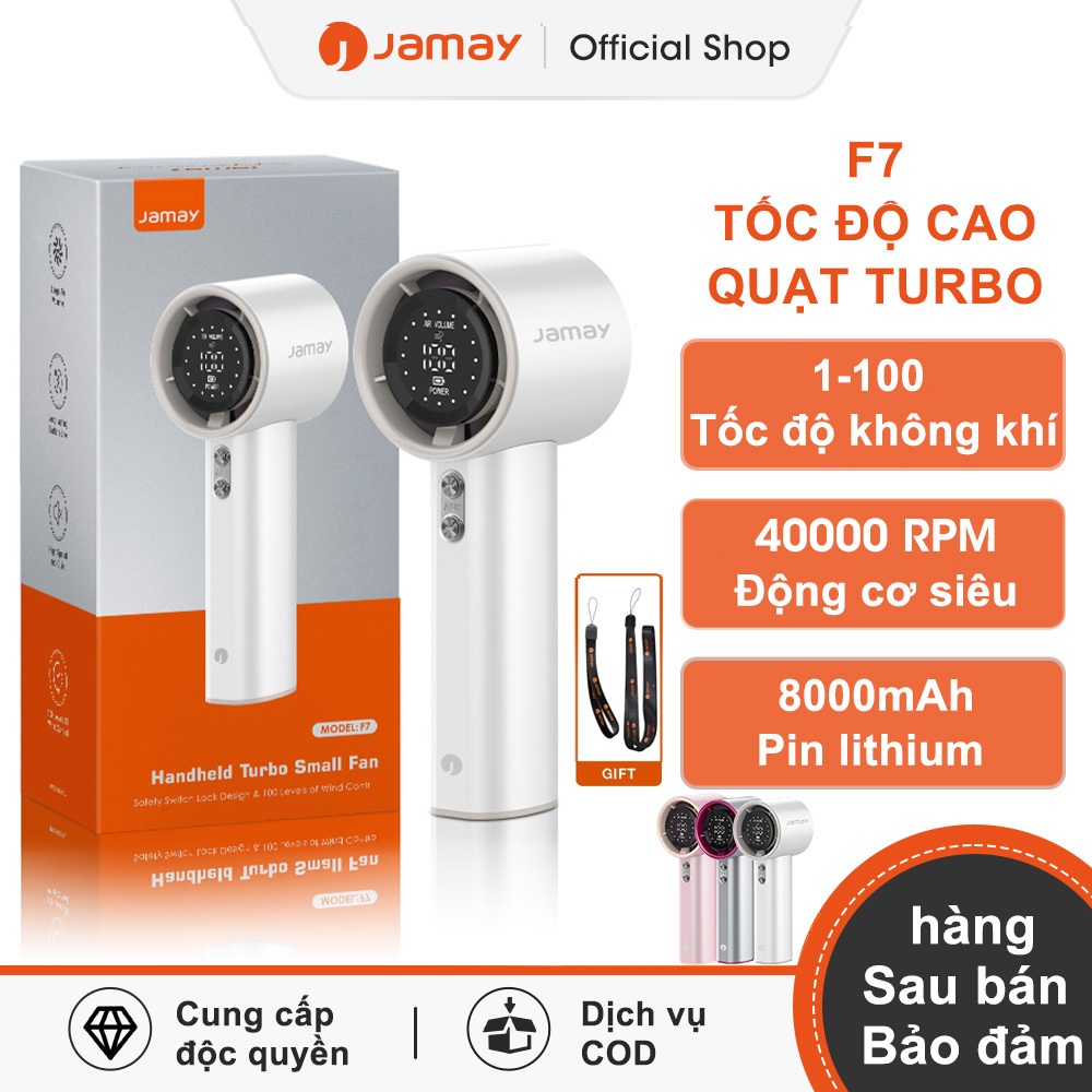 Jamay F7 Quạt cầm tay tốc độ cao quạt turbo - 6000mAh 15 Giờ - Màn hình LED - Giảm giá - Gió mạnh