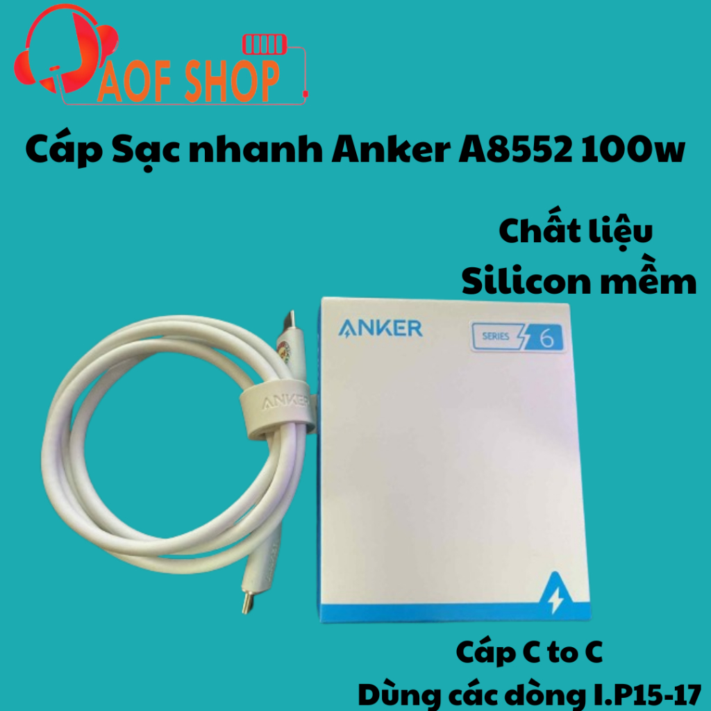 Cáp Sạc Nhanh Anker PowerLine III Flow - A8552 - Usb-C to Usb-C 100W Silicon Siêu Mềm Mại