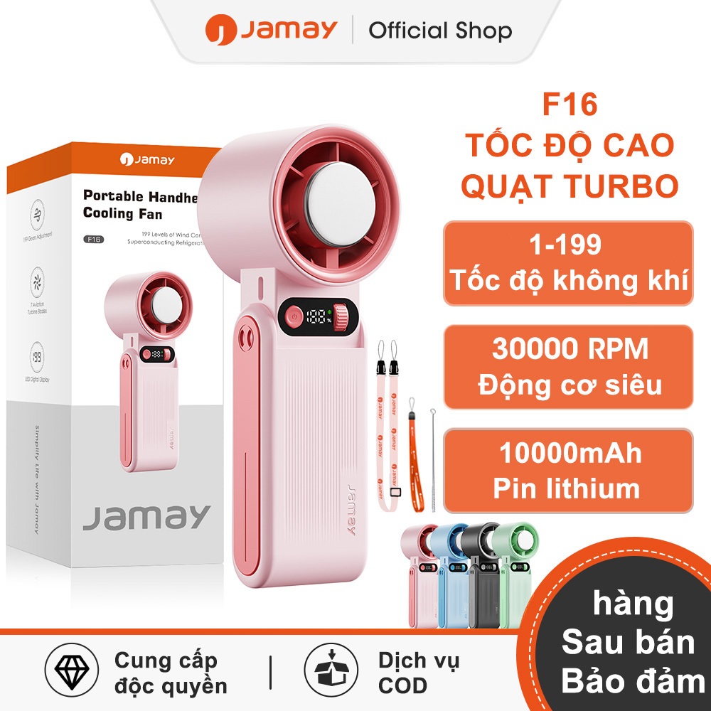 Jamay F16 Quạt cầm tay tốc độ cao với 199 mức điều chỉnh tốc độ gió, pin 8000mAh, thời lượng pin 18 giờ