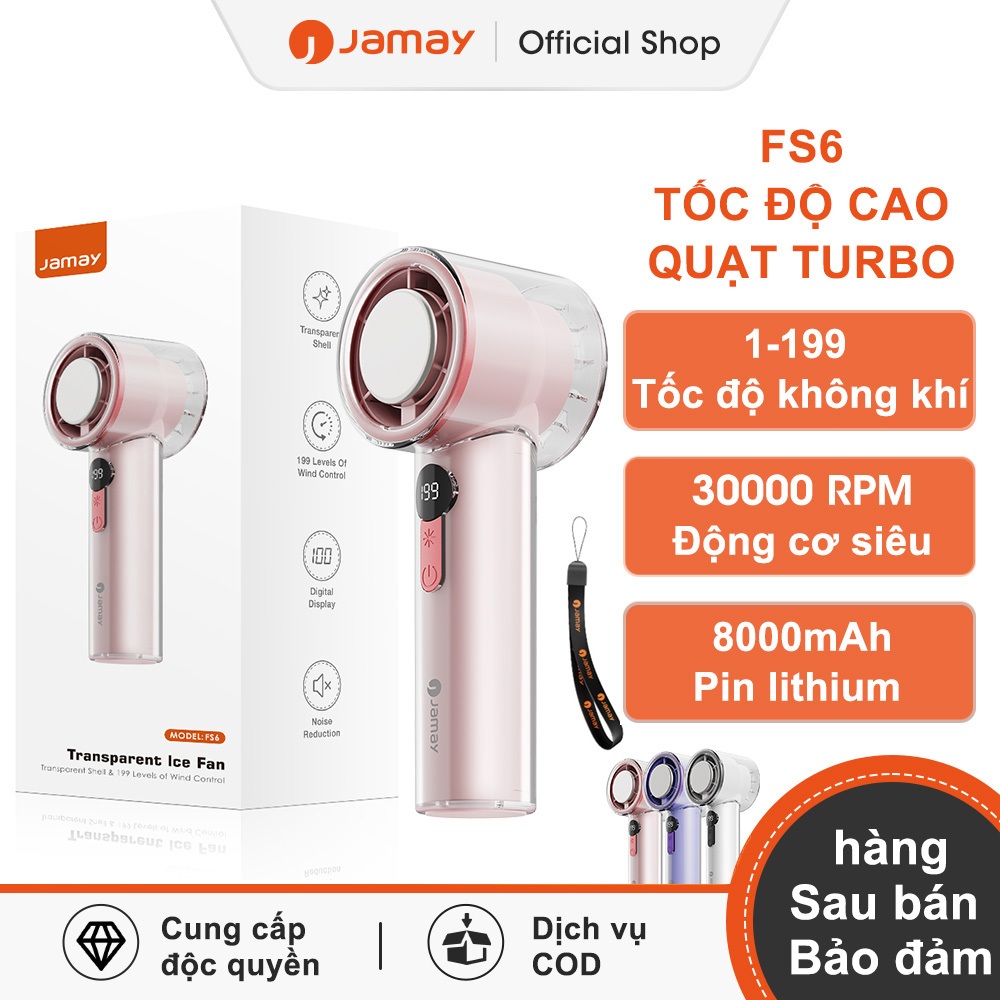Jamay Fan FS6 Quạt tích điện mini 8000mAh 20H - Làm lạnh - Vỏ hoàn toàn trong suốt - Turbo Quạt