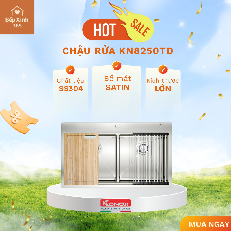 Chậu rửa bát Konox Workstation - Topmount Sink KN8250TD Giải Pháp Hoàn Hảo Cho Bếp bảo hành 10 năm