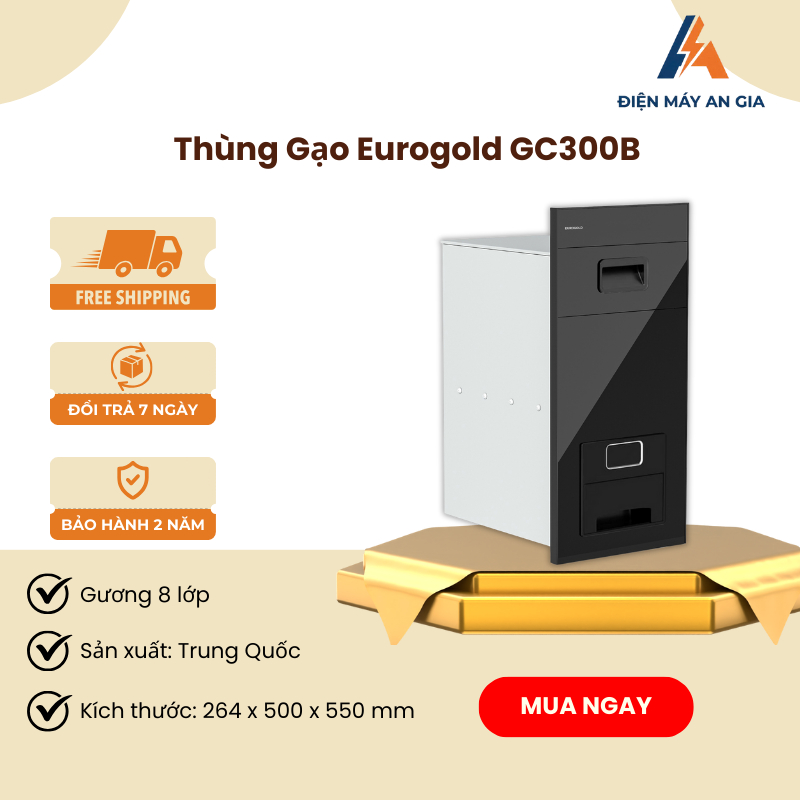 Thùng Gạo Gương Nút Nhấn Eurogold GC300B – Tải Trọng 18 kg, Bảo Quản Gạo Hiệu Quả, An Toàn - PEB