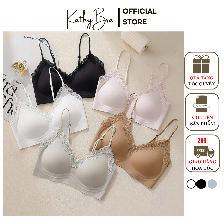A84 Áo Lót Su Đệm Mỏng Viền Ren Không Gọng KATHY BRA Bảng Lưng To Không Hằn Viền