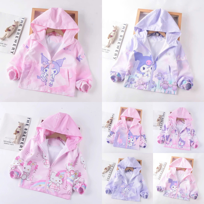  Áo khoác gió cho bé gái 2-9 tuổi áo gió bé gái 2 lớp nhẹ thoáng họa tiết Kuromi Melody Pony đáng yêu P1 