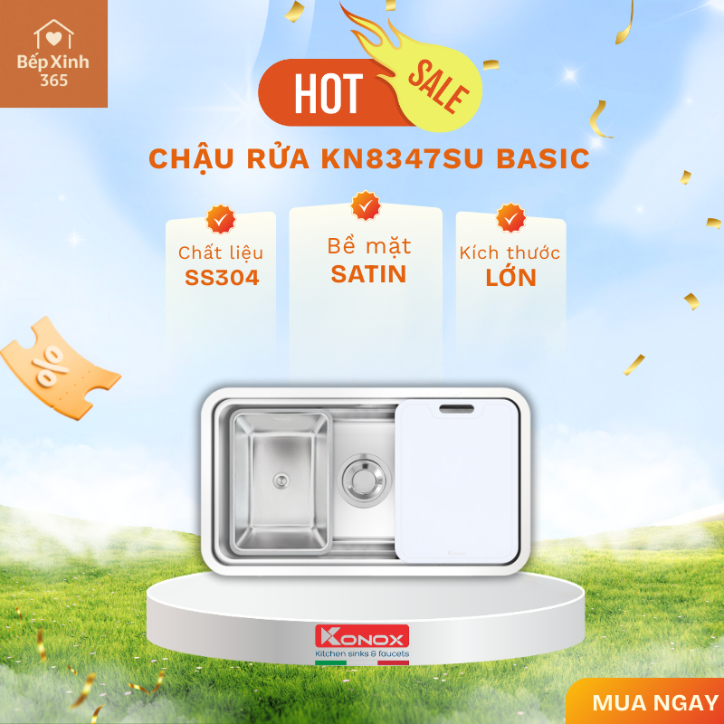 Chậu rửa bát Konox Undermount Sink KN8347SU Dekor Basic Chất Lượng Đỉnh Cao, bảo hành 10 năm