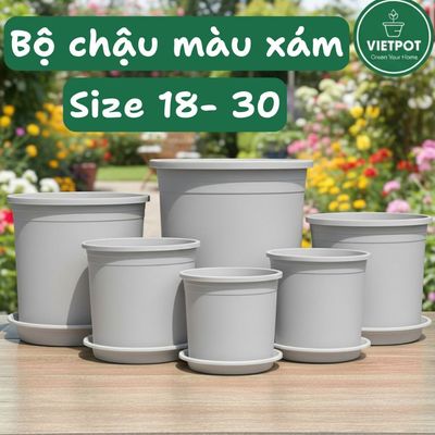Chậu nhựa trồng cây VIETPOT, màu XÁM Trơn, trồng hoa, kiểng lá, để nhà, sân vườn, ban công.