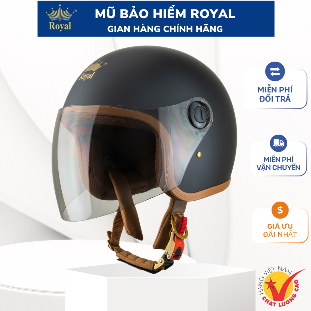 Mũ Bảo Hiểm 3/4 Royal Chính Hãng M339 Hợp Nam Nữ Kính Dài Chống UV Bảo Hành 12 Tháng