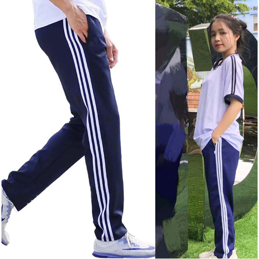 Quần Thể Dục Học Sinh 3 Sọc Xanh Đen Unisex - Co Giãn 4 Chiều, Túi Kéo Tiện Lợi - TDP025 | Jadiny