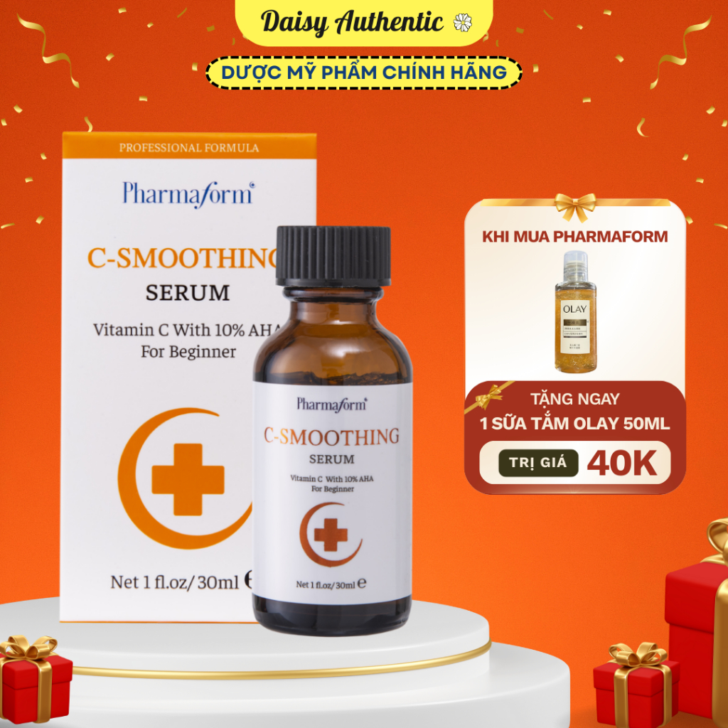Serum Pharmaform C-SMOOTHING Vitamin C + 10% AHA 30mL - Sáng da, đều màu da | Daisy Authentic Beauty