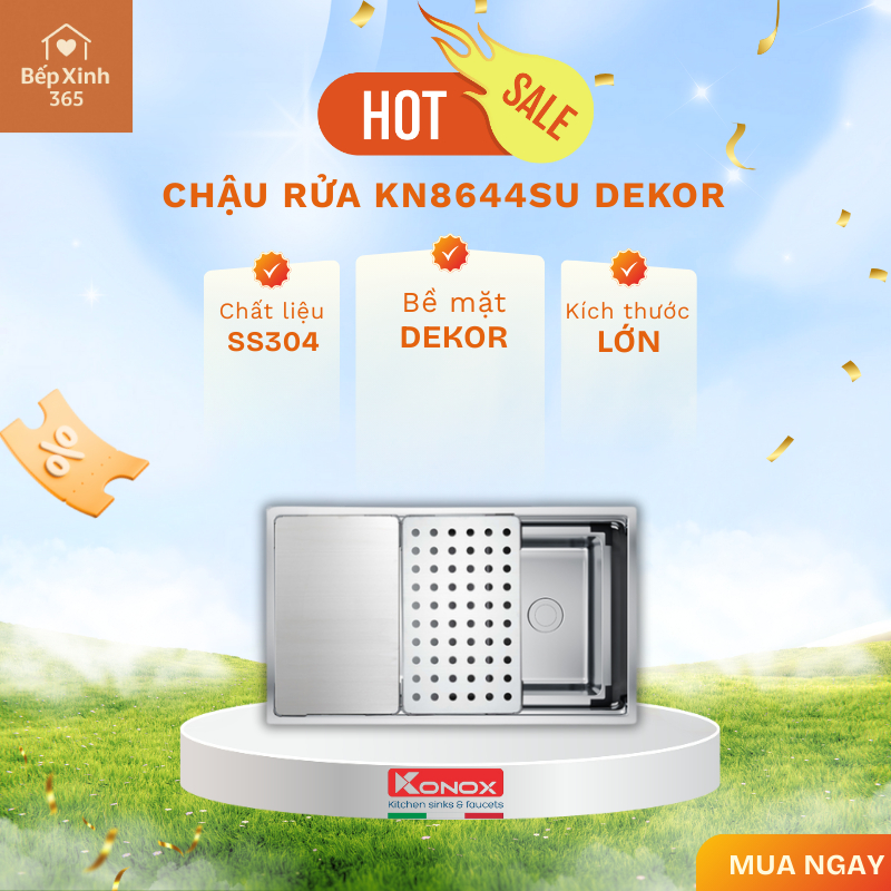 Chậu rửa Konox Workstation - Undermount Sink KN8644SU Dekor chất liệu SS304 + TẶNG VÒI