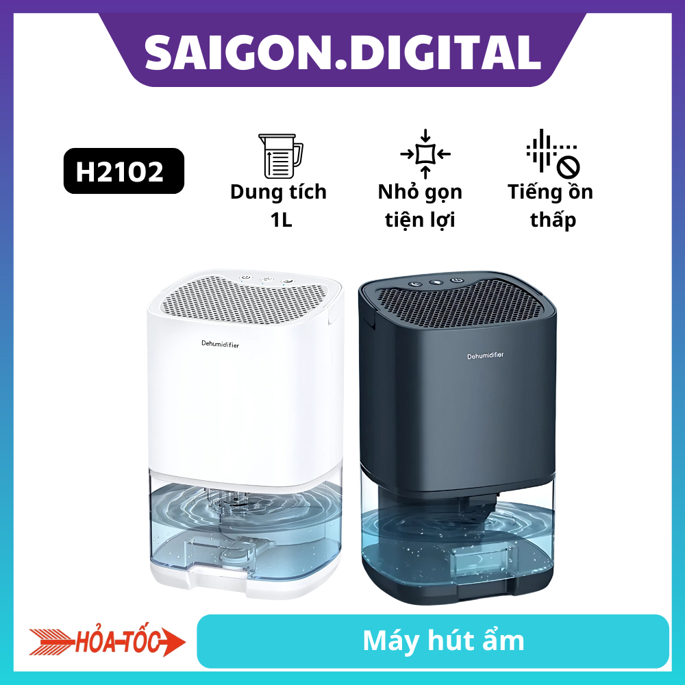 Máy hút ẩm Dehumidifier H2102 - Công suất 45W - Dung tích 1000ML - Đèn LED - Bảo hành 1 năm