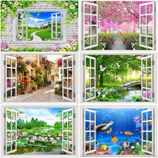  Tranh dán tường cửa sổ 3D trang trí phòng khách phòng ngủ 