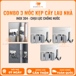 [Combo 3 Móc] Móc Treo Cây Lau Nhà, Móc Kẹp Cây Lau Nhà Đa Năng Dán Tường Có Móc Inox 304, Móc Treo Cây Lau Nhà, Móc Dán