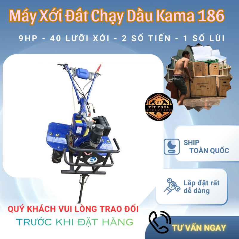 Máy xới đất siêu khỏe KaMa 186 chạy dầu có chuyển hướng