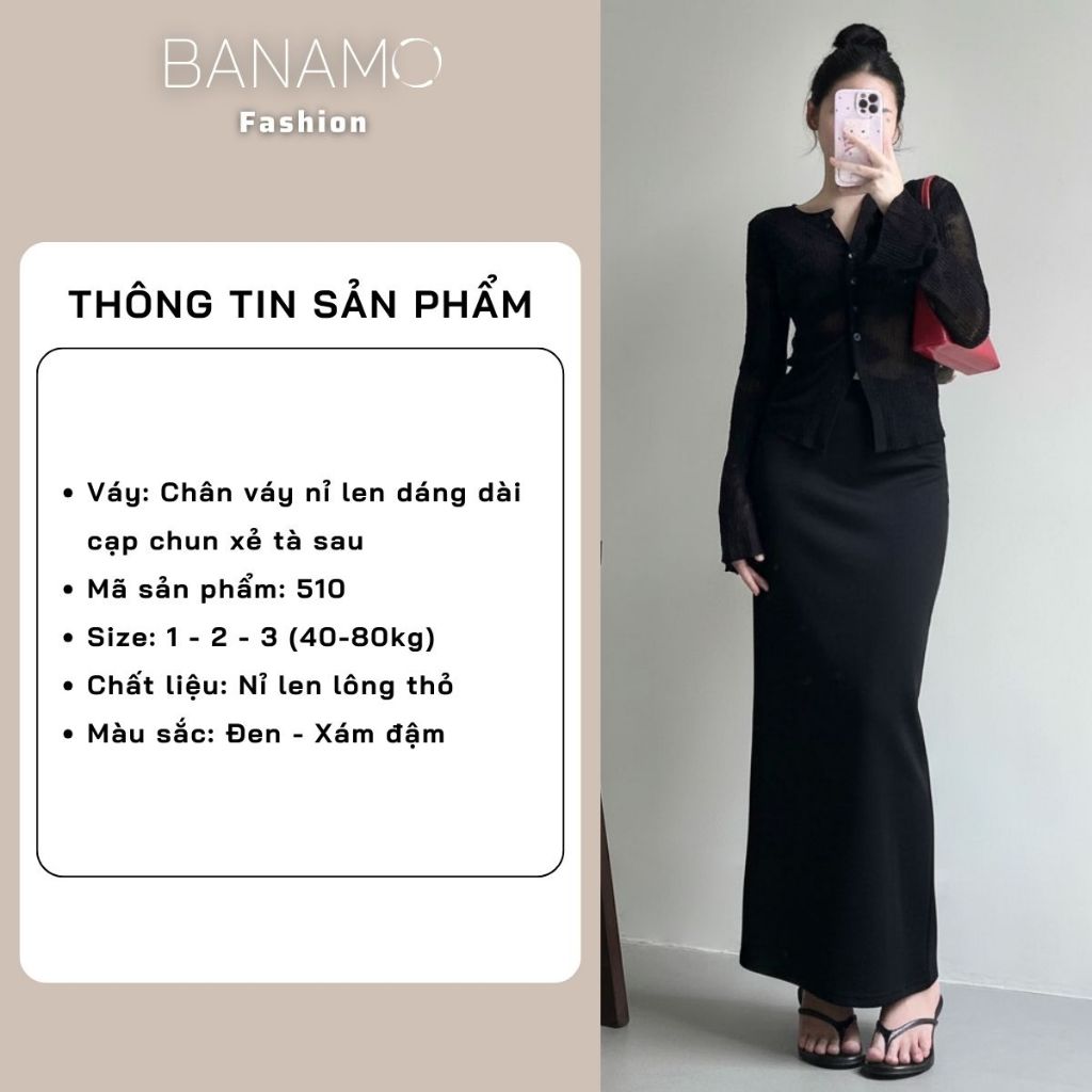 Chân váy nữ BIGSIZE Banamo Fashion chân váy nỉ len dáng dài cạp chun xẻ tà sau phong cách Hàn Quốc 510 | BigBuy360 - bigbuy360.vn
