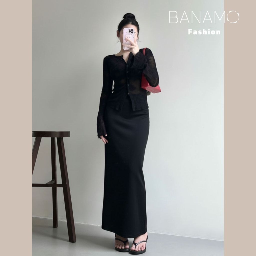 Chân váy nữ BIGSIZE Banamo Fashion chân váy nỉ len dáng dài cạp chun xẻ tà sau phong cách Hàn Quốc 510 | BigBuy360 - bigbuy360.vn