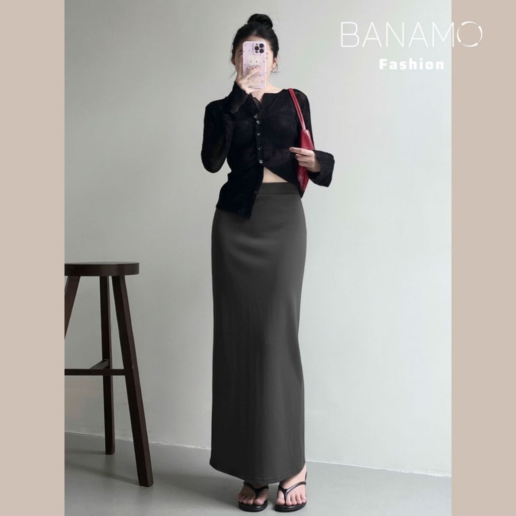 Chân váy nữ BIGSIZE Banamo Fashion chân váy nỉ len dáng dài cạp chun xẻ tà sau phong cách Hàn Quốc 510 | BigBuy360 - bigbuy360.vn