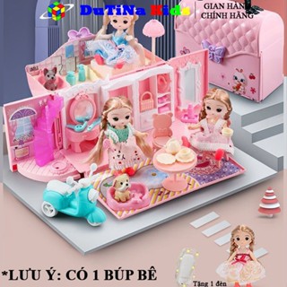  Đồ chơi nhà búp bê baby DuTiNa Kids đóng lại thành túi xách có kèm xe tay ga và nội thất quà tặng cho bé gái 
