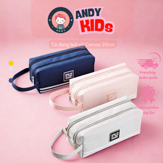  Túi vải đựng bút viết ANDY KIDS hộp thiết kế 2 dây kéo học sinh hộp bút vải canvas siêu to túi viết 