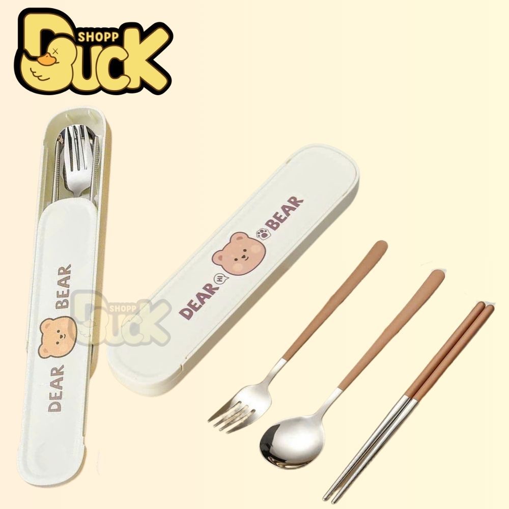 Bộ thìa đũa INOX 304 kèm hộp đựng Nhựa PP DEAR BEAR | BigBuy360 - bigbuy360.vn