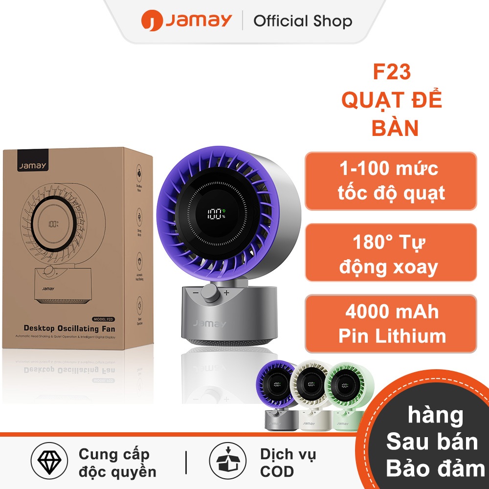 Jamay F23 Quạt Để Bàn Tích Điện -im lặng-Tự động lắc đầu-10 giờ sử dụng-Đèn ngủ-Điều chỉnh cao độ | BigBuy360 - bigbuy360.vn