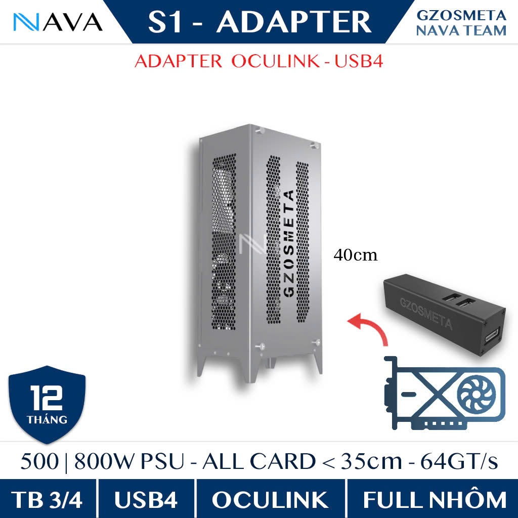[v2025] eGPU Osmeta Nava S1+S2 Thunderbolt3/4+USB4+OCuLink+Nhôm+Sạc Ngược minipc itx laptop TB3/TB4
