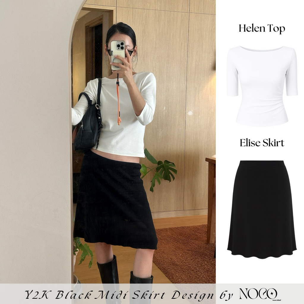 𝐄𝐥𝐢𝐬𝐞 𝐒𝐤𝐢𝐫𝐭 - Chân Váy Lửng Cạp Trễ Dáng Xoè Rũ Nhẹ Y2K Vibes NOCO.LABEL