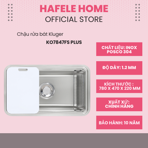 Chậu Rửa Bát Kluger KO7847FS Plus – 1 Hố Vuông Linen Chống Xước – Inox POSCO 304 Bền Bỉ