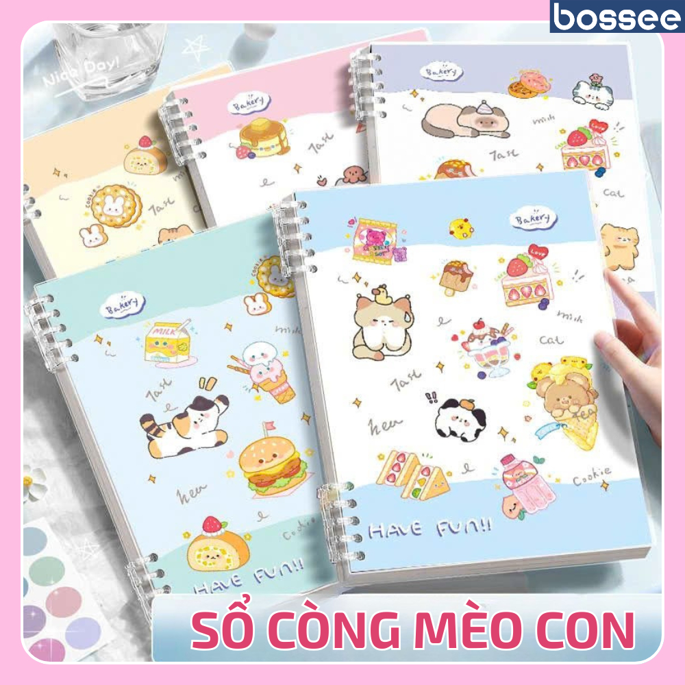 Vở Còng 10 Chấu Chủ Đề Mèo Bích Quy 120 Trang Kẻ Ngang/Kẻ Caro
