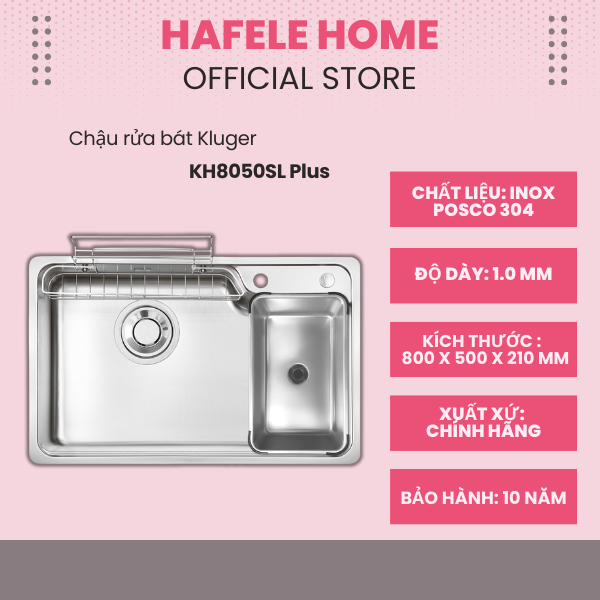 Chậu Rửa Bát Kluger KH8050SL Plus – 1 Hố Inox Nano Ceramic – Chống Bám Dầu Mỡ – Giảm Ồn