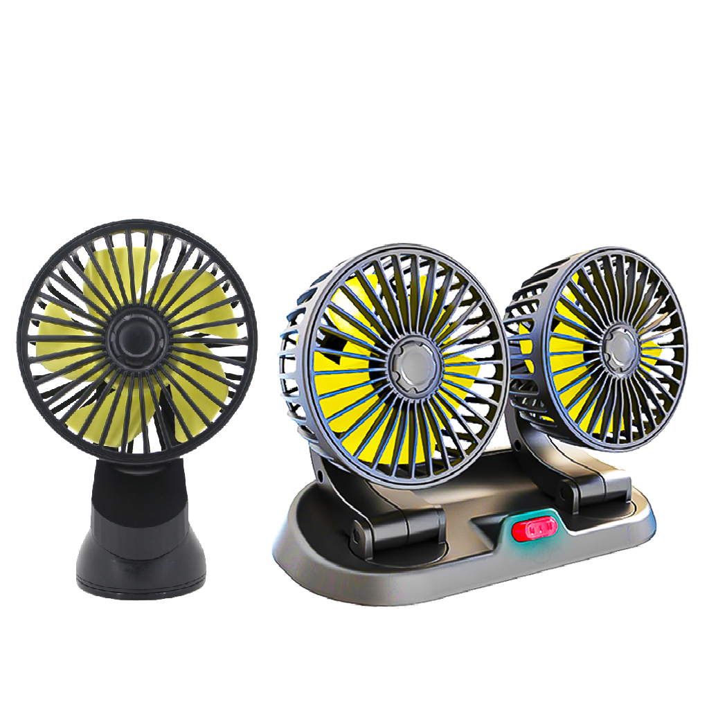[Top Value] Quạt đôi mini 12V,24V dùng để trên ô tô,quạt gió xoay 360 độ dùng cho oto xe hơi xe tải, xe công trình