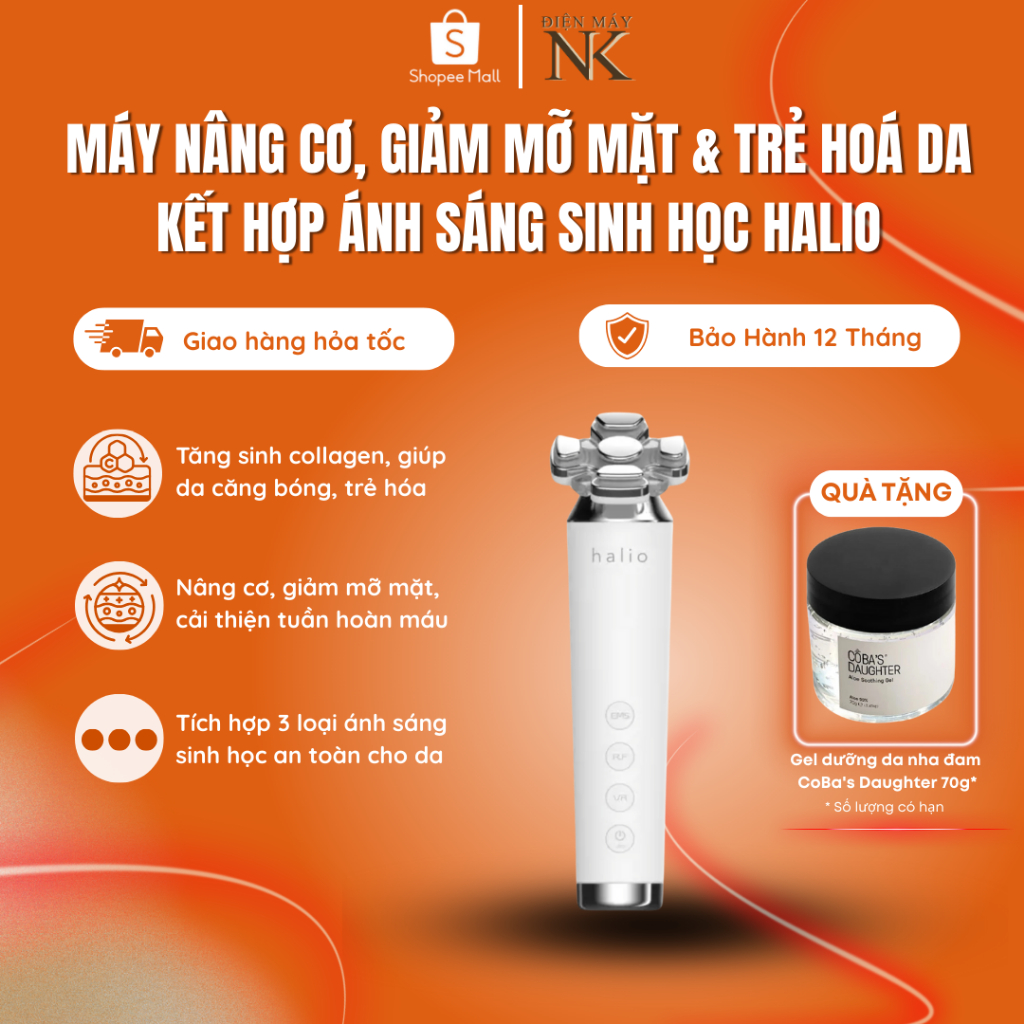 Máy nâng cơ giảm mỡ mặt & trẻ hoá da kết hợp ánh sáng sinh học Halio RevitaWave Skin Rejuvenator