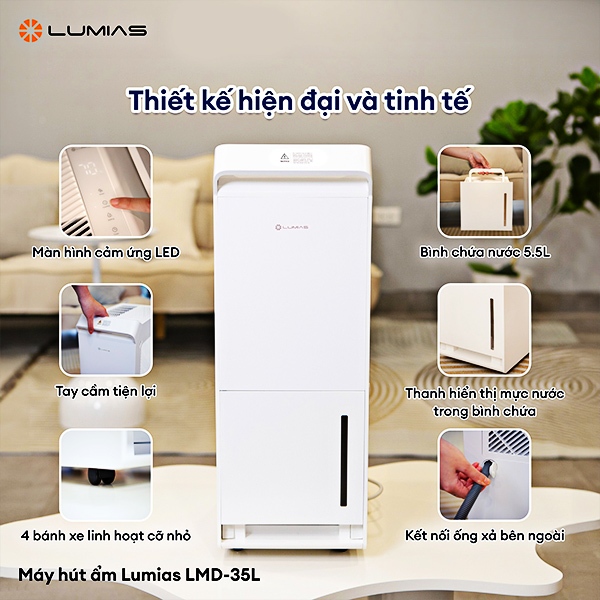 Máy hút ẩm 35L Lumias LMD-35L điều khiển Wifi thông mình sử dụng phòng 70 m2