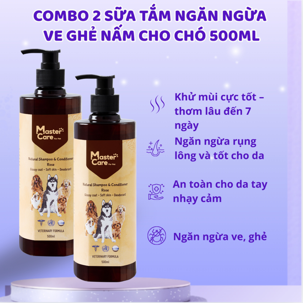 Combo 2 Sữa Tắm Chó MASTERCARE Siêu Khử Mùi Lưu Hương Lâu Ngăn Ngừa Ve Ghẻ Nấm 500ml