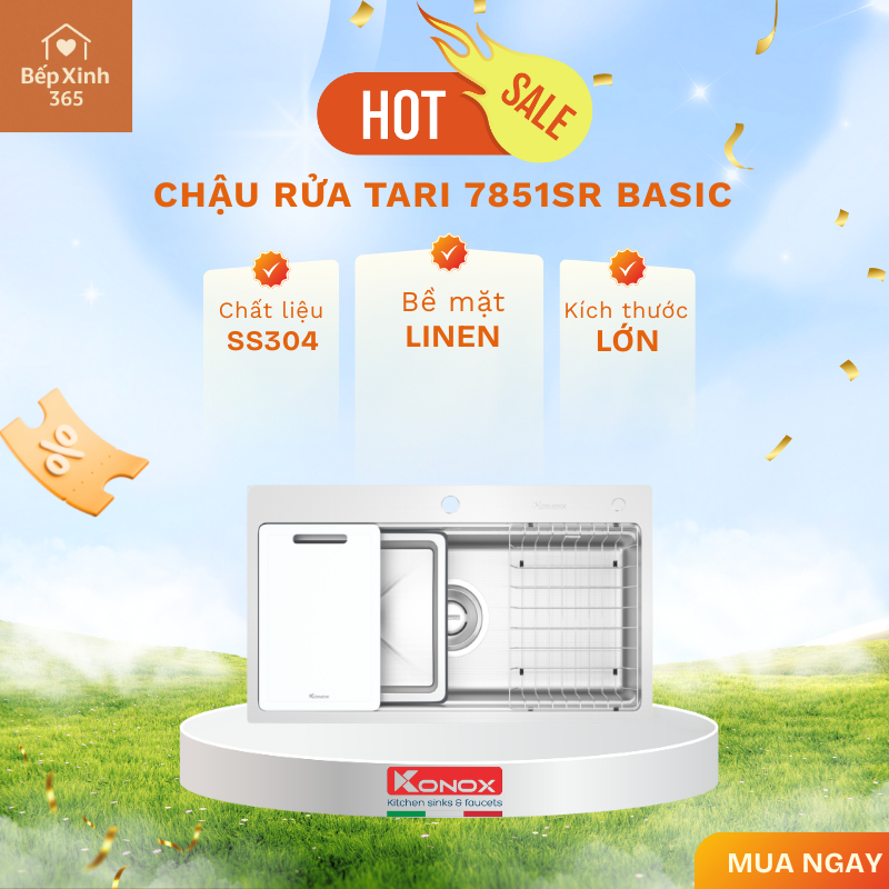 Chậu rửa bát Konox Tari 7851SR Basic chất liệu SS304 Phong Cách và Tiện Nghi