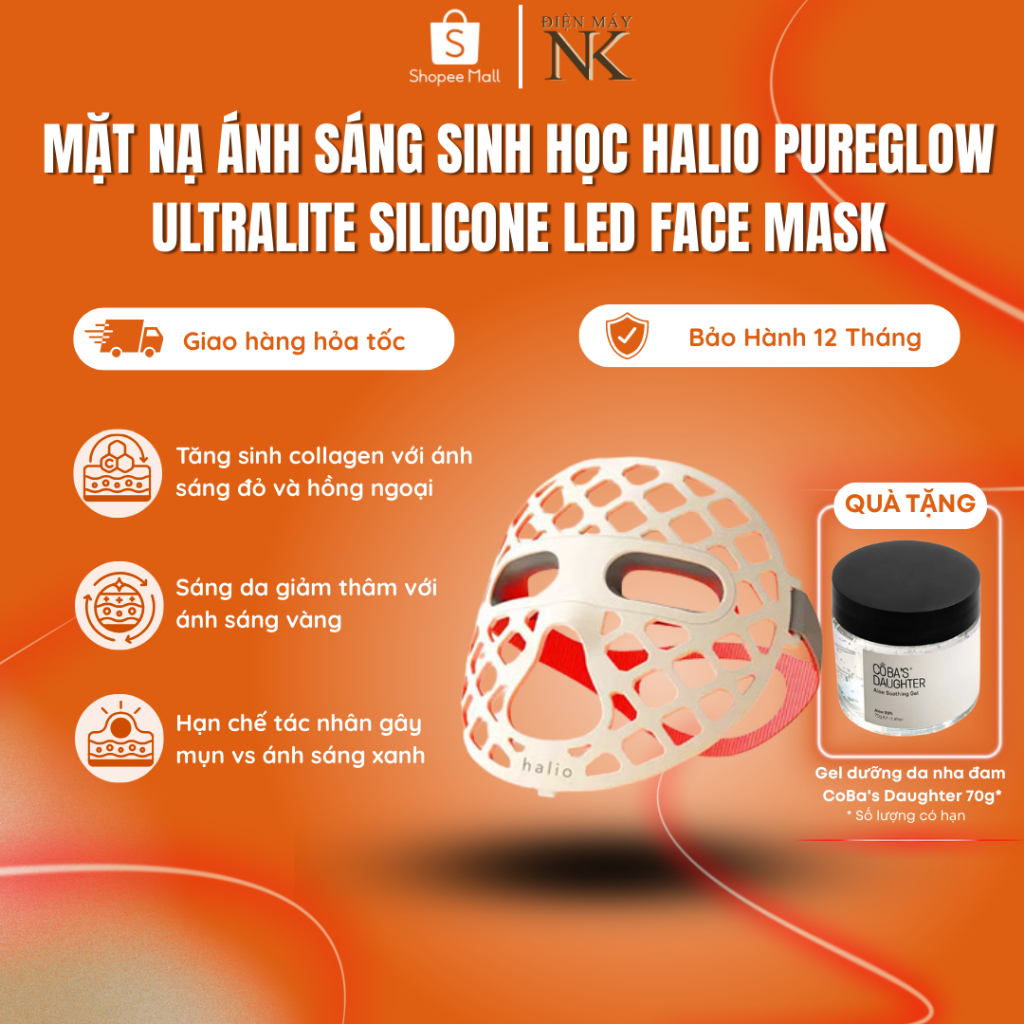 Mặt nạ ánh sáng sinh học Halio PureGlow Ultralite Silicone LED Face Mask - Bảo Hành 12 Tháng