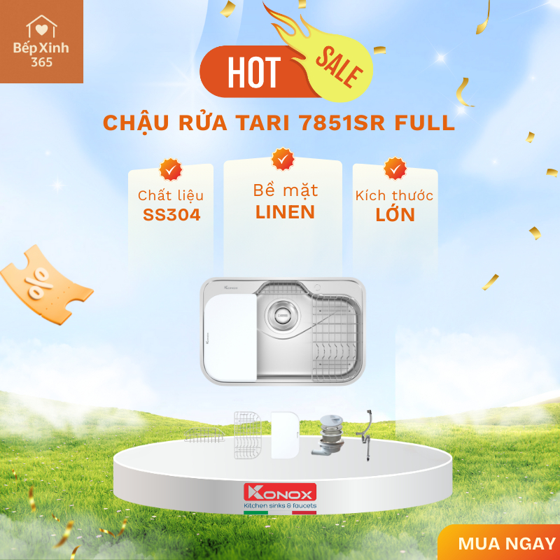 Chậu rửa bát Konox Tari 7851SR Full chất liệu SS304 Đáp Ứng Nhu Cầu Hiện Đại