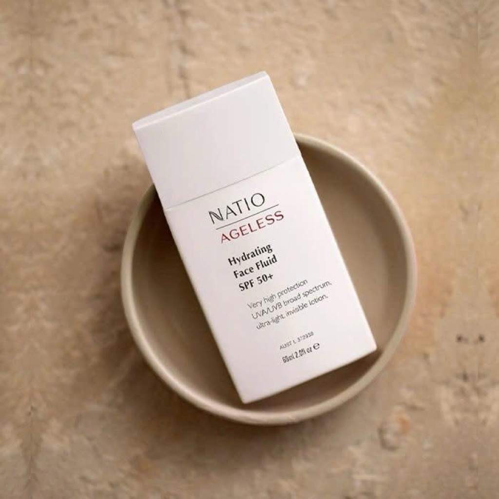 (Hàng Úc) Kem chống nắng Natio Ageless Hydrating Face Fluid SPF50+ 60ml